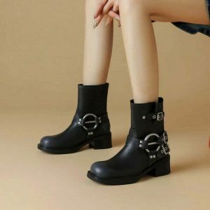 grunge motorcycle boots with sleaze buckle detail 6950