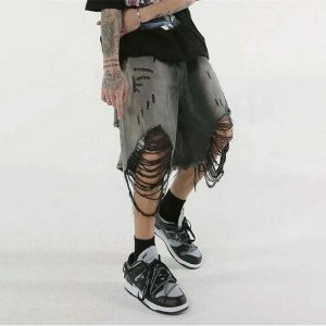 grunge ripped denim shorts youthful & edgy streetwear staple 5294