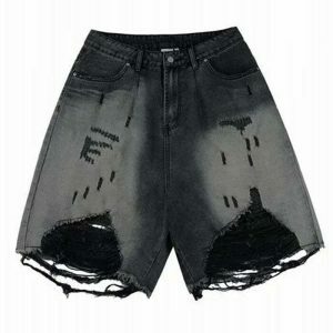 grunge ripped denim shorts youthful & edgy streetwear staple 6444