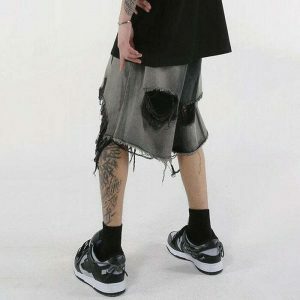 grunge ripped denim shorts youthful & edgy streetwear staple 8227