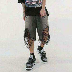 grunge ripped denim shorts youthful & edgy streetwear staple 8315