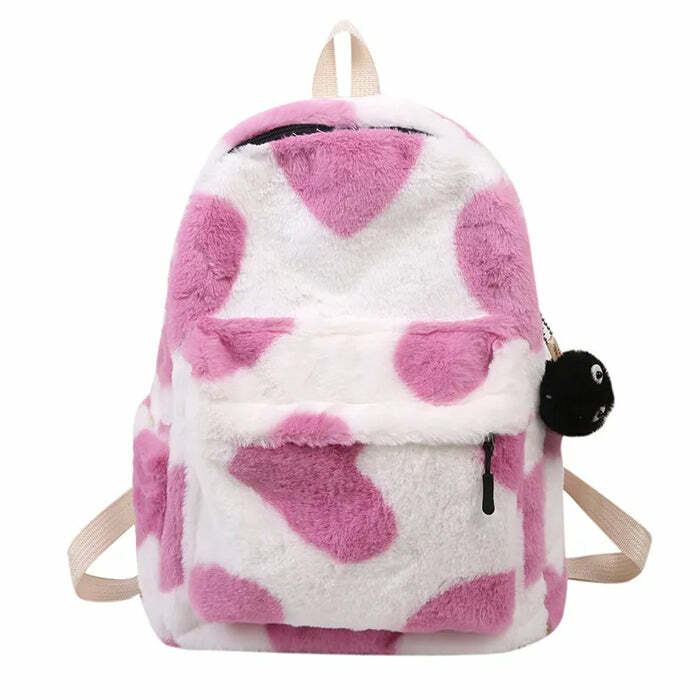 heart crush fuzzy backpack youthful fuzzy backpack with heart crush design 1608