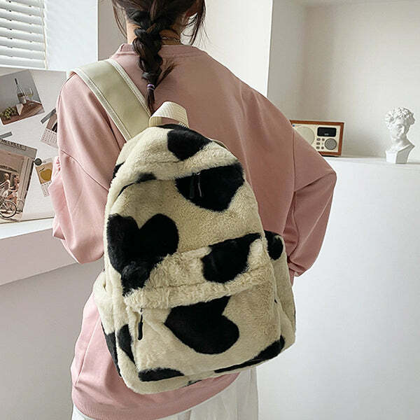 heart crush fuzzy backpack youthful fuzzy backpack with heart crush design 2041