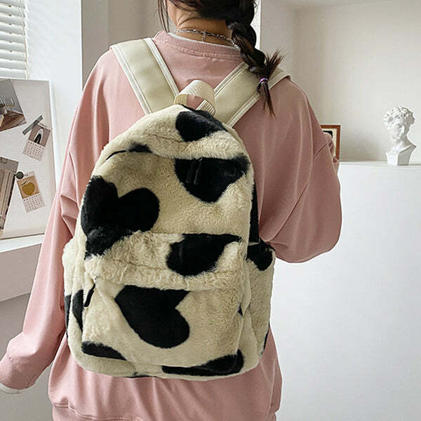 heart crush fuzzy backpack youthful fuzzy backpack with heart crush design 7844