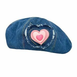 heartfelt denim beret with patch iconic & youthful style 4078