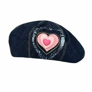 heartfelt denim beret with patch iconic & youthful style 6266