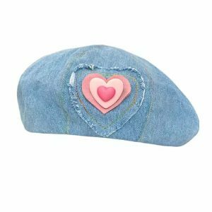 heartfelt denim beret with patch iconic & youthful style 7301