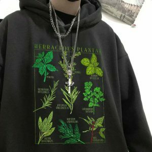 herbaceous plantae hoodie   botanical print urban chic 1001