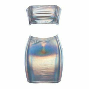 holographic outfit set   youthful top & skirt combo 2968