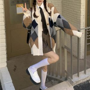 iconic argyle cardigan grandma chic with youthful twist 2397