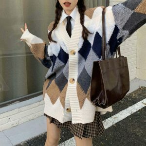 iconic argyle cardigan grandma chic with youthful twist 6365