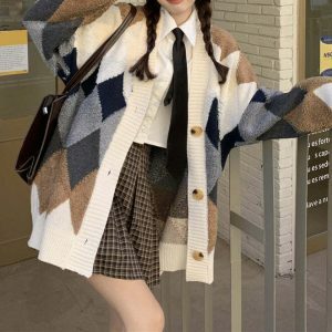 iconic argyle cardigan grandma chic with youthful twist 7930