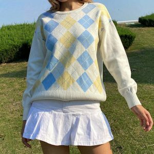 iconic argyle check pullover youthful & dynamic style 3203