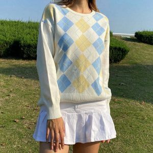 iconic argyle check pullover youthful & dynamic style 4389