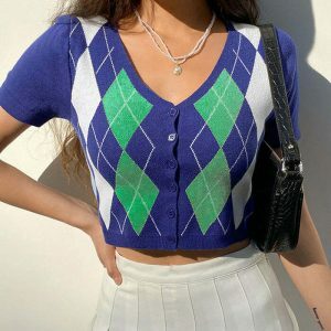 iconic argyle knit top youthful & dynamic pattern 4049