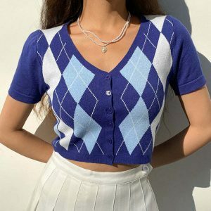 iconic argyle knit top youthful & dynamic pattern 7545