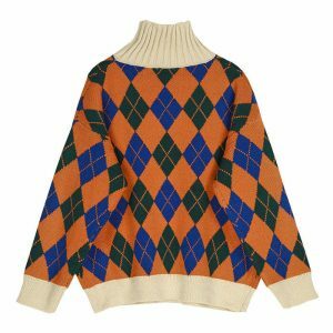 iconic argyle turtleneck sweater youthful & dynamic style 1759