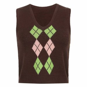 iconic brown argyle vest   youthful & crafted style 4909