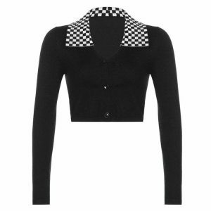 iconic checkerboard collar top youthful & urban appeal 4003