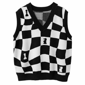 iconic chess board vest   youthful & dynamic style 4925
