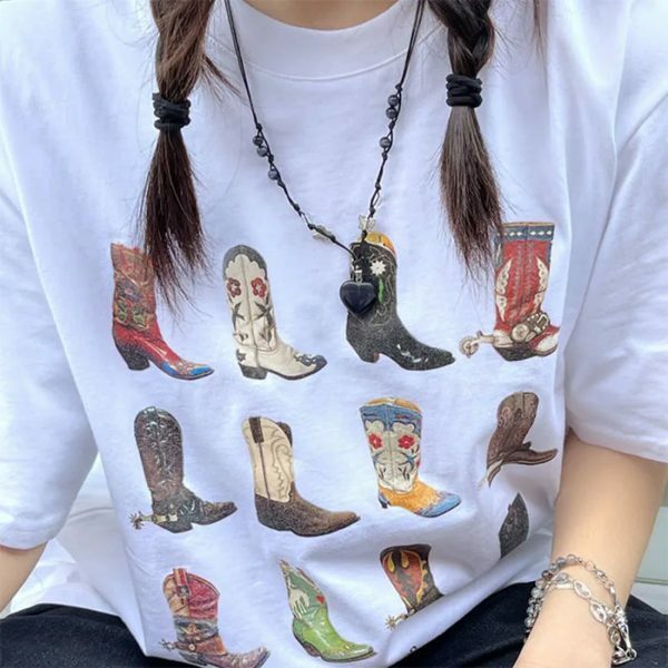 iconic cowboy boots graphic tee   urban & youthful style 3155