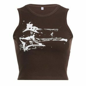 iconic guitar print ribbed top   youthful & trendy style 4990