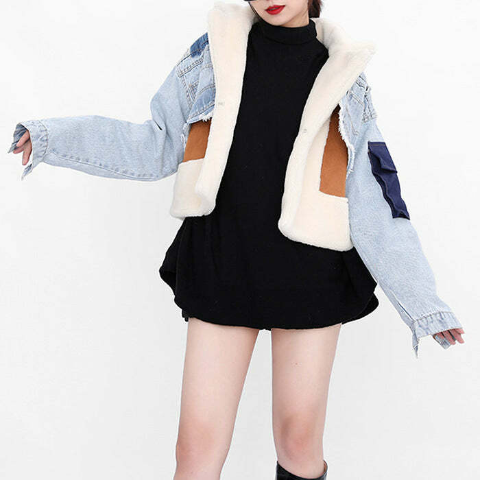 iconic patchwork denim jacket cropped & youthful style 8762