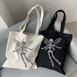 iconic skull butterfly canvas bag   urban & youthful style 3009