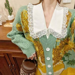 iconic van gogh sunflowers cardigan youthful knit design 2176