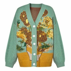 iconic van gogh sunflowers cardigan youthful knit design 5468