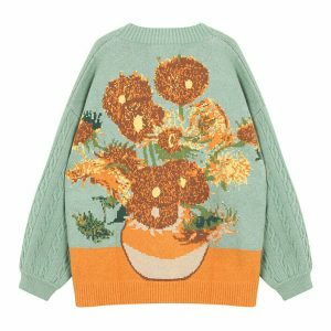 iconic van gogh sunflowers cardigan youthful knit design 7713