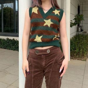 indie aesthetic striped vest youthful & eclectic style 5994