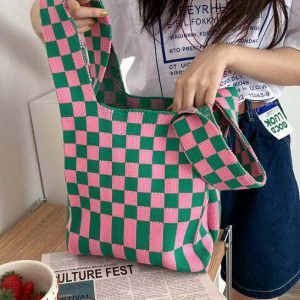 indie checker tote bag   youthful aesthetic & crafted design 5816