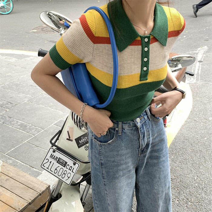 indie ribbed crop top youthful & eclectic aesthetic 3313