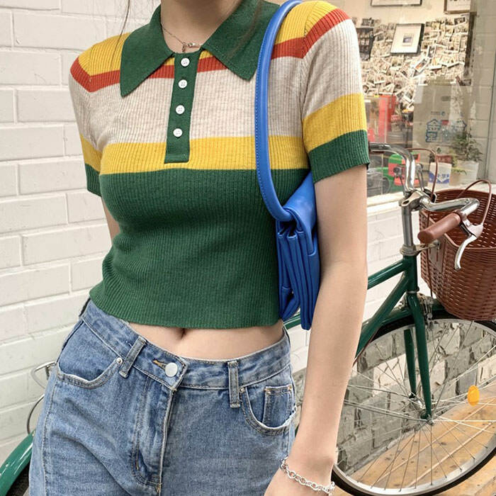 indie ribbed crop top youthful & eclectic aesthetic 8299