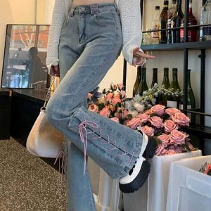 lace up flared jeans   youthful & chic streetwear staple 2343