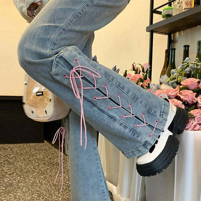 lace up flared jeans   youthful & chic streetwear staple 2861