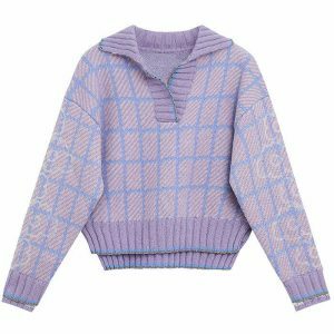 lavender plaid sweater youthful & chic patterned comfort 3830