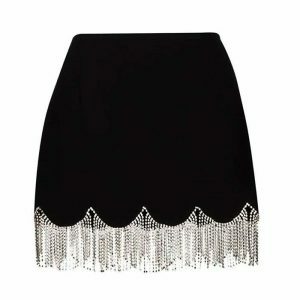 midnight rhinestone fringe skirt chic & sparkling elegance 7822