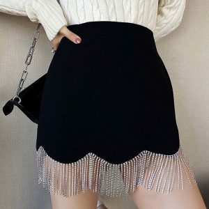 midnight rhinestone fringe skirt chic & sparkling elegance 8824