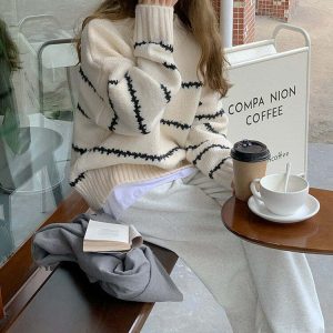 minimalist stripe sweater youthful & chic aesthetic 7366