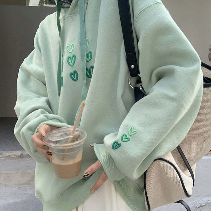 mint aesthetic heart hoodie   youthful & chic streetwear 8189