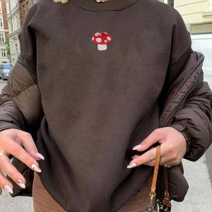 mushroom embroidered sweatshirt youthful aesthetic charm 8503