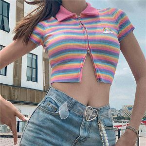 pastel rainbow zip top   youthful & vibrant streetwear essential 5255