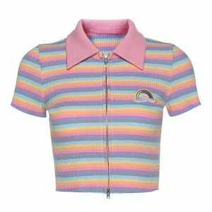 pastel rainbow zip top   youthful & vibrant streetwear essential 6601