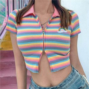 pastel rainbow zip top   youthful & vibrant streetwear essential 7102