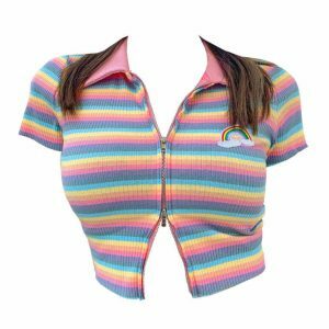 pastel rainbow zip top   youthful & vibrant streetwear essential 8510