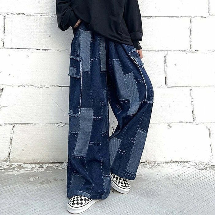 patchwork baggy jeans   youthful & edgy streetwear staple 5468