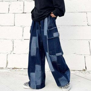 patchwork baggy jeans   youthful & edgy streetwear staple 8049
