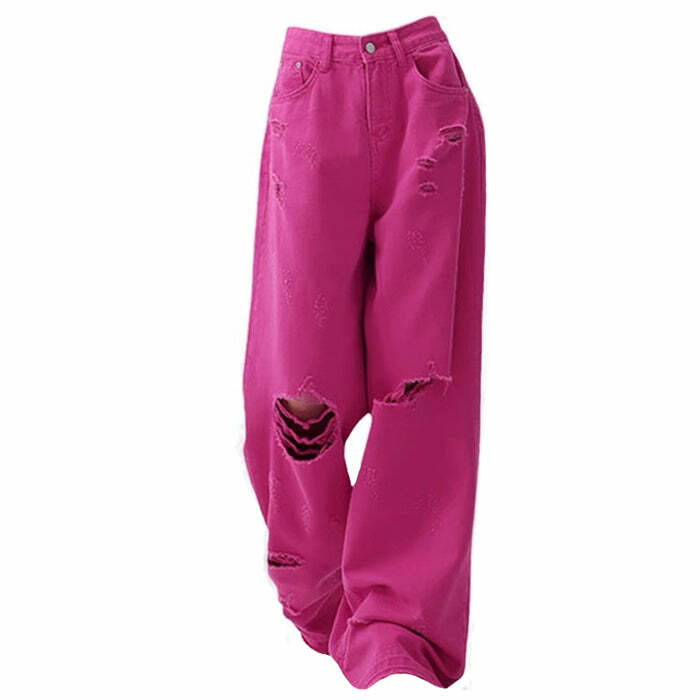 pink star ripped baggy jeans   edgy retro denim with a youthful twist 2515
